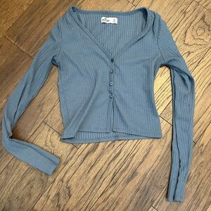 Hollister Slate Blue Ribbed Women's Button Down Cardigan
